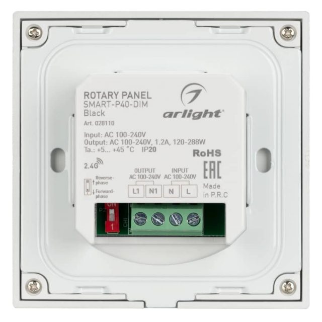 Панель SMART-P36-DIM-IN Black (230V, 1.5A, TRIAC, Sens, 2.4G) (ARL, IP20 Пластик, 5 лет)