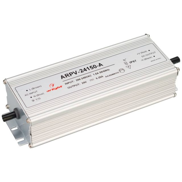 Блок питания ARPV-24150-A (24V, 6.3A, 150W) (ARL, IP67 Металл, 3 года)