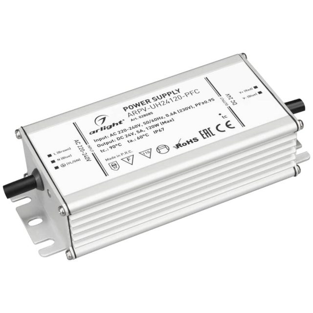 Блок питания ARPV-UH24120-PFC (24V, 5.0A, 120W) (ARL, IP67 Металл, 7 лет)