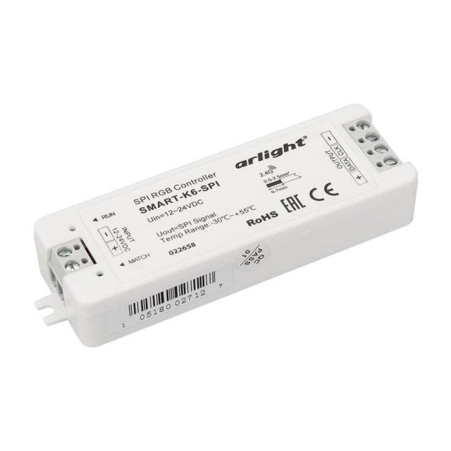 Контроллер SMART-K6-SPI (12-24V, 2.4G) (ARL, IP20 Пластик, 5 лет)