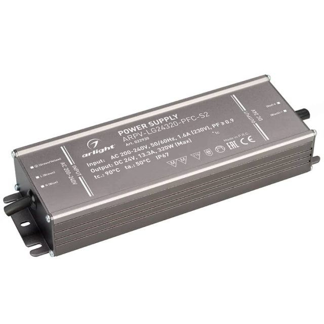 Блок питания ARPV-LG24320-PFC-S2 (24V, 13.3A, 320W) (ARL, IP67 Металл, 5 лет)