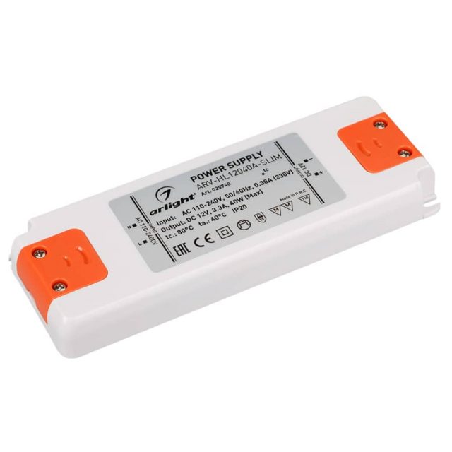 Блок питания ARV-HL12040A-Slim (12V, 3.3A, 40W) (ARL, IP20 Пластик, 3 года)