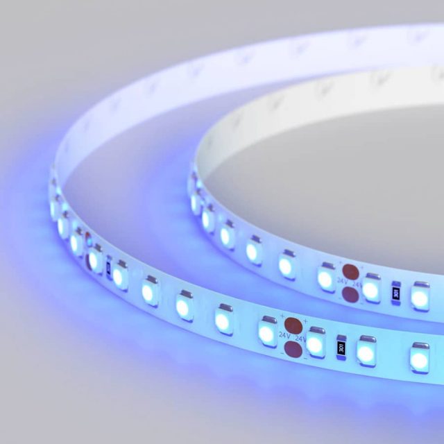 Лента RT 2-5000 24V Blue 2x (3528, 600 LED, LUX) (ARL, 9.6 Вт/м, IP20)