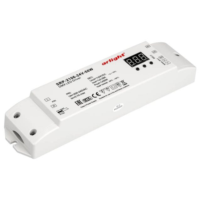 Декодер DMX-SRP-2106-24-50W-CV (220V, 24V, 50W) (ARL, IP20 Пластик, 3 года)