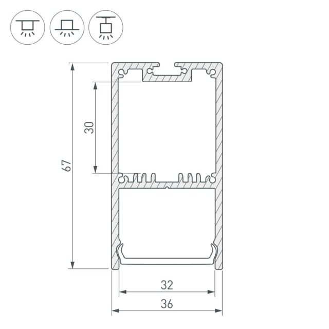 Профиль с экраном SL-LINE-3667-2500 ANOD+OPAL (ARL, Алюминий)