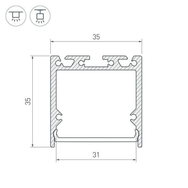 Профиль с экраном SL-LINE-3535-2500 ANOD+OPAL (ARL, Алюминий)