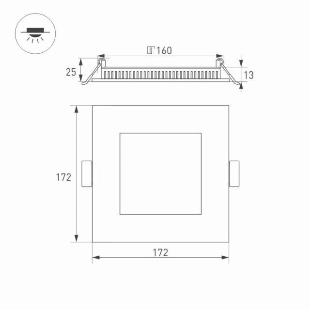 Светильник DL-172x172M-15W Day White (ARL, IP40 Металл, 3 года)