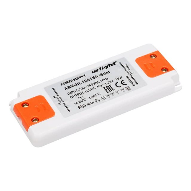 Блок питания ARV-HL12015A-Slim (12V, 1.25A, 15W) (ARL, IP20 Пластик, 3 года)