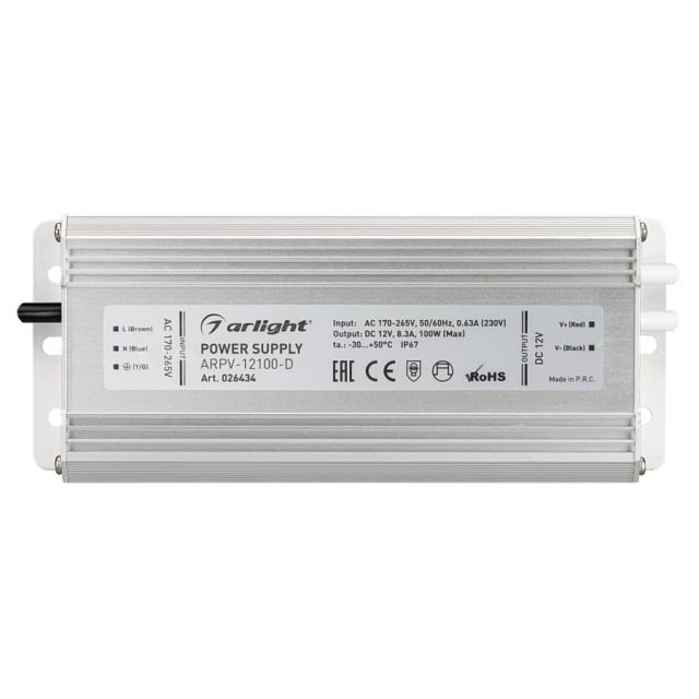 Блок питания ARPV-12100-D (12V, 8.3A, 100W) (ARL, IP67 Металл, 3 года)