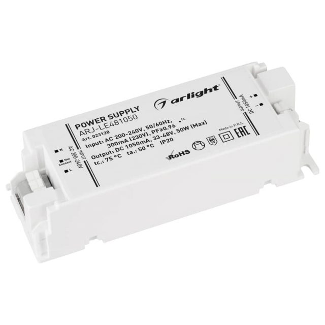 Блок питания ARJ-LE481050 (50W, 1050mA, PFC) (ARL, IP20 Пластик, 3 года)