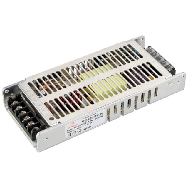 Блок питания HTS-200-24-Slim (24V, 8.3A, 200W) (ARL, IP20 Сетка, 3 года)