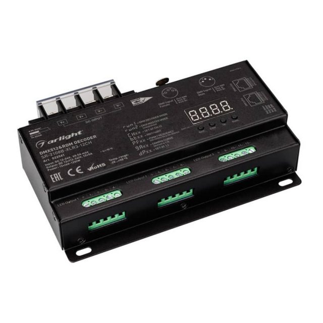 Декодер DMX SR-2108B-XLR3-12CH (12-24V, 12x5A) (ARL, IP20 Металл, 3 года)