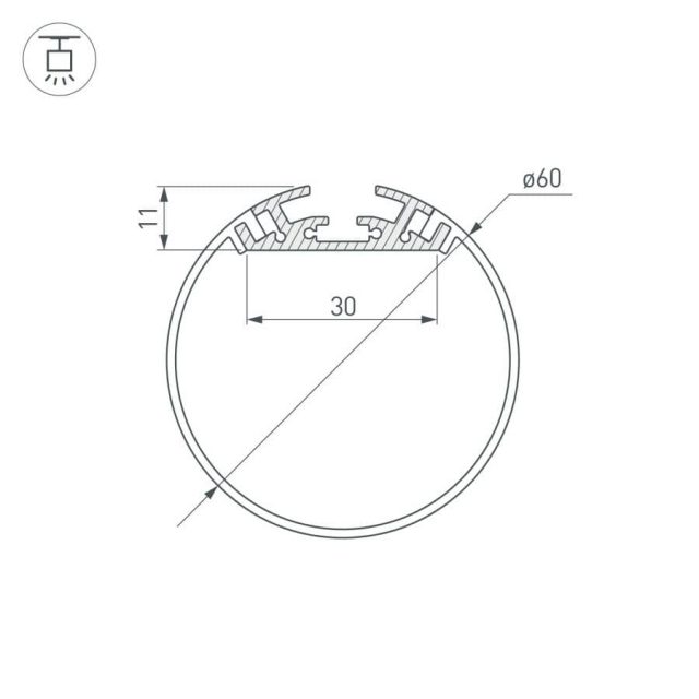 Профиль SL-ROUND-D60-2000 ANOD (ARL, Алюминий)