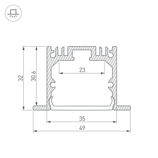 Профиль с экраном SL-LINIA49-F-2500 ANOD+OPAL (ARL, Алюминий)