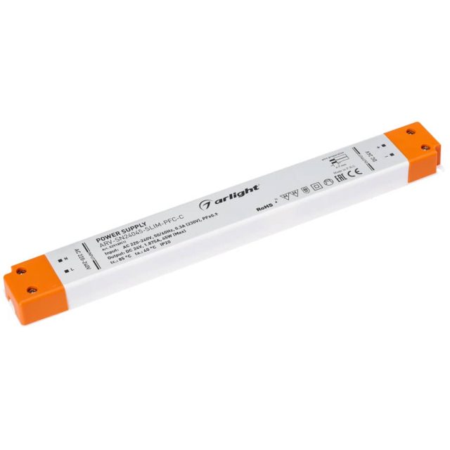 Блок питания ARV-SN24045-SLIM-PFC-C (24V, 1.87A, 45W) (ARL, IP20 Пластик, 3 года)