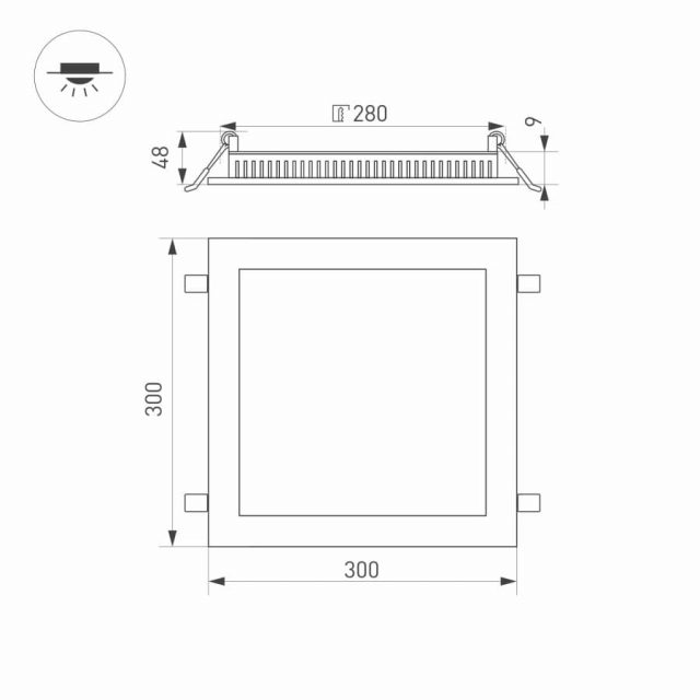 Светильник DL-300x300M-25W White (ARL, IP40 Металл, 3 года)