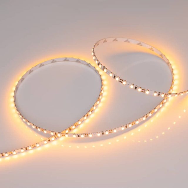 Лента RT 2-5000 12V Yellow 5mm 2x (3528, 600 LED, LUX) (ARL, 9.6 Вт/м, IP20)