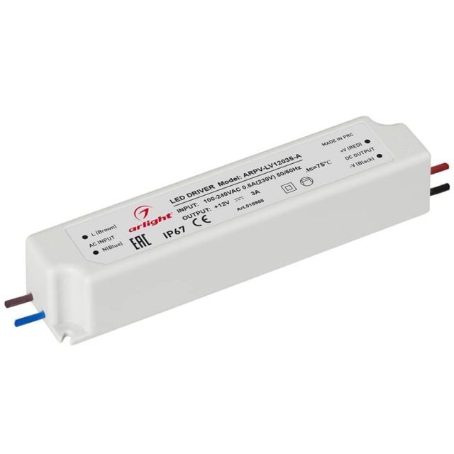 Блок питания ARPV-LV12035-A (12V, 3.0A, 36W) (ARL, IP67 Пластик, 3 года)