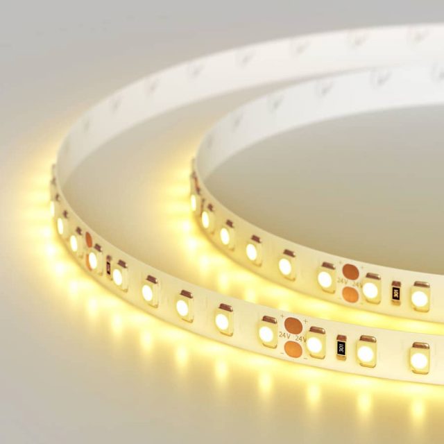 Лента RT 2-5000 24V Yellow 2x (3528, 600 LED, LUX) (ARL, 9.6 Вт/м, IP20)