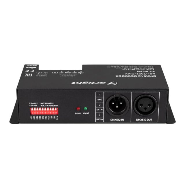 Декодер ARL-7022-DMX (12-24V, 4x8A, DMX512, XLR3) (ARL, IP20 Металл, 2 года)