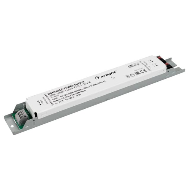 Блок питания ARV-24060-LONG-PFC-1-10V-A (24V, 2.5A, 60W) (ARL, IP20 Металл, 5 лет)