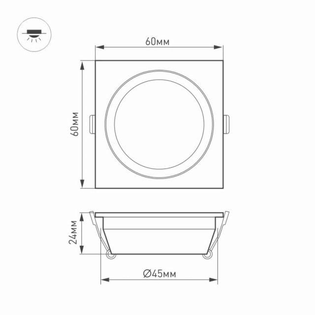 Светодиодный светильник LTM-S60x60WH-Frost 3W White 110deg (ARL, IP40 Металл, 3 года)