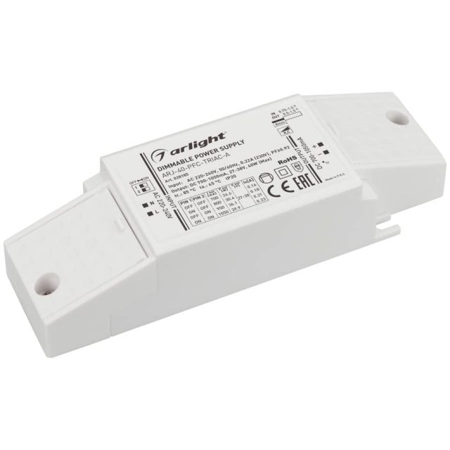 Блок питания ARJ-40-PFC-TRIAC-A (40W, 700-1050mA) (ARL, IP20 Пластик, 5 лет)