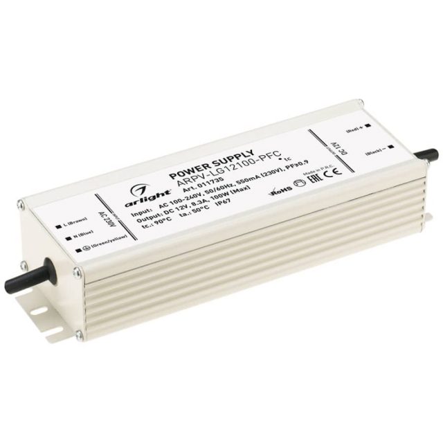 Блок питания ARPV-LG12100-PFC (12V, 8.3A, 100W) (ARL, IP67 Металл, 5 лет)