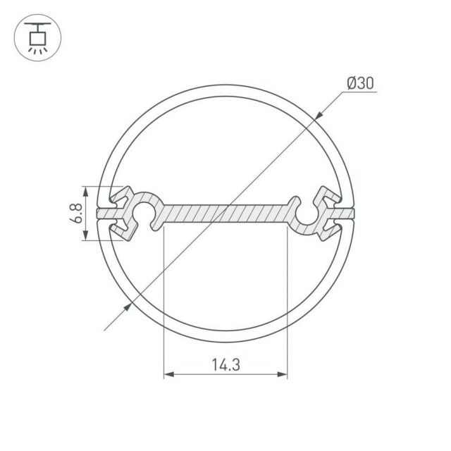 Профиль ROUND-D30-DUAL-2000 ANOD (ARL, Алюминий)