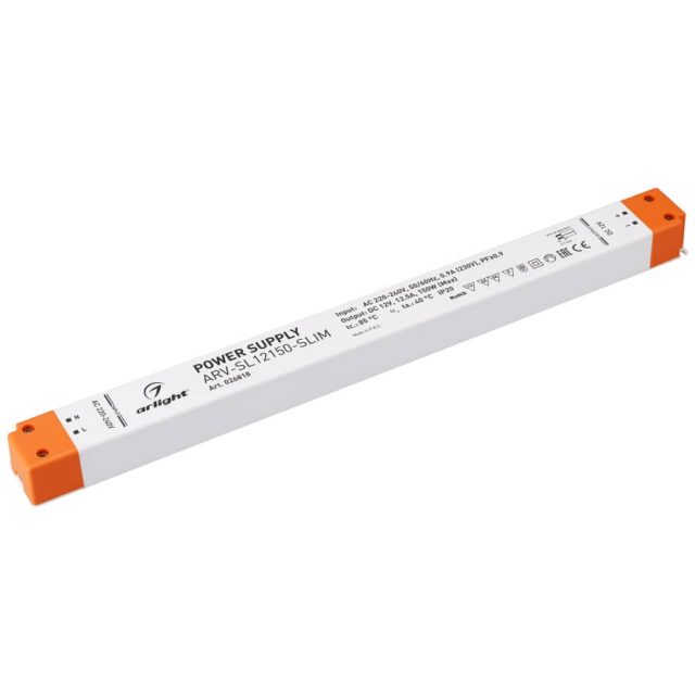 Блок питания ARV-SL12150-SLIM (12V, 12.5A, 150W, PFC) (ARL, IP20 Пластик, 3 года)