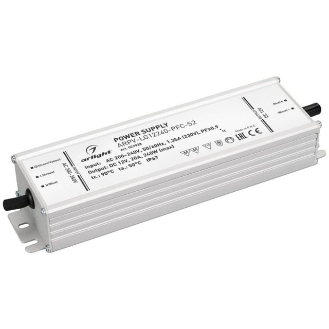 Блок питания ARPV-LG12240-PFC-S2 (12V, 20.0A, 240W) (ARL, IP67 Металл, 5 лет)