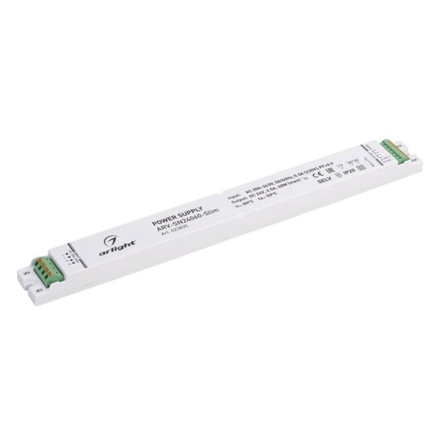 Блок питания ARV-SN24060-Slim (24V, 2.5A, 60W, 0-10V, PFC) (ARL, IP20 Пластик, 3 года)