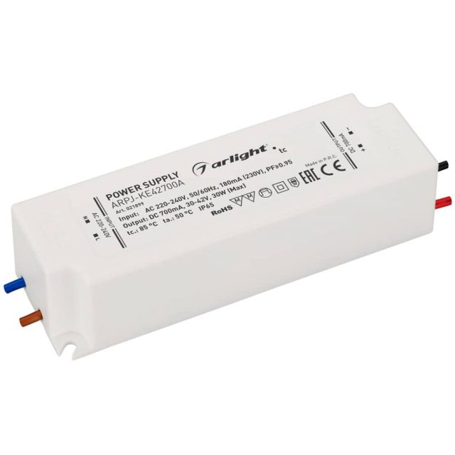 Блок питания ARPJ-KE42700A (30W, 700mA, PFC) (ARL, IP65 Пластик, 5 лет)