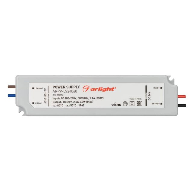 Блок питания ARPV-LV24060 (24V, 2.5A, 60W) (ARL, IP67 Пластик, 2 года)