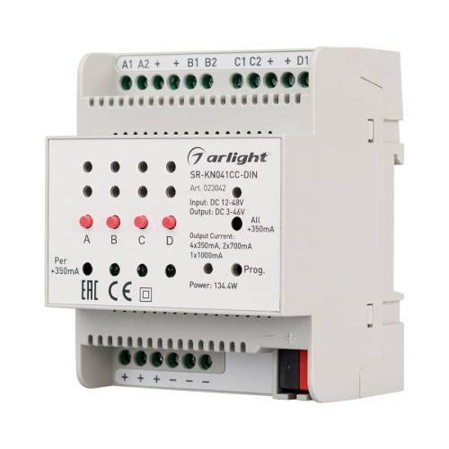 Контроллер тока SR-KN041CC-DIN (12-48V, 4×350/700mA) (ARL, -)