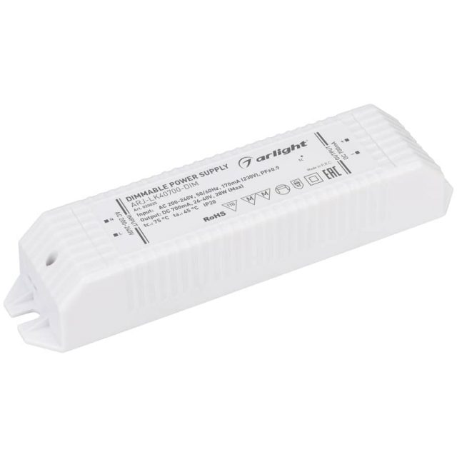 Блок питания ARJ-LK40700-DIM (28W, 700mA, PFC, Triac) (ARL, IP20 Пластик, 2 года)