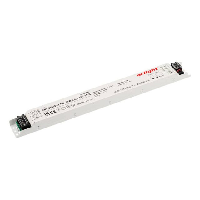 Блок питания ARV-24050-LONG (48W, 2A, 0-10V, PFC) (ARL, IP20 Металл, 2 года)