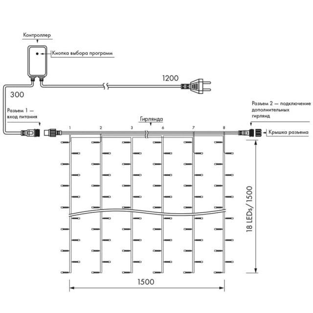 Светодиодная гирлянда ARD-CURTAIN-HOME-1500×1500-CLEAR-144LED RGB (230V, 9W) (ARDCL, IP20)