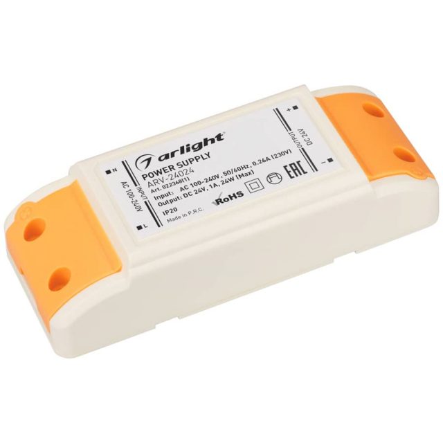 Блок питания ARV-24024 (24V, 1A, 24W) (ARL, IP20 Пластик, 2 года)