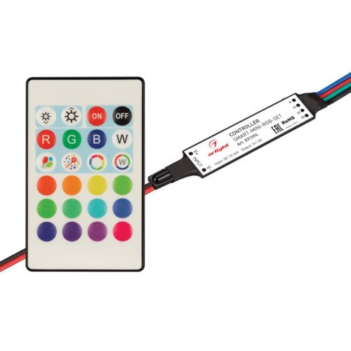 Контроллер SMART-MINI-RGB-SET (12-24V, 3×1.5A, ПДУ 24кн, IR) (ARL, IP20 Пластик, 5 лет)