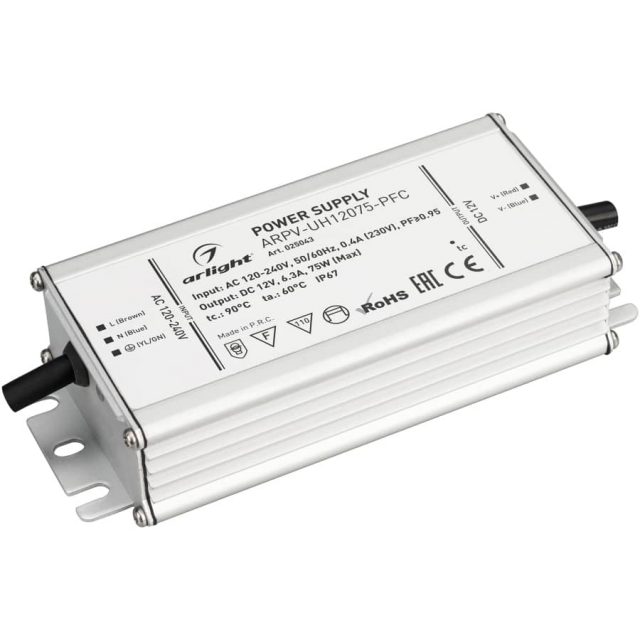 Блок питания ARPV-UH12075-PFC (12V, 6.3A, 75W) (ARL, IP67 Металл, 7 лет)