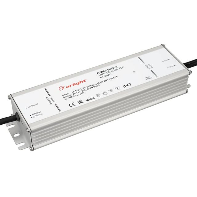 Блок питания ARPV-UH12240-PFC (12V, 20.0A, 240W) (ARL, IP67 Металл, 7 лет)