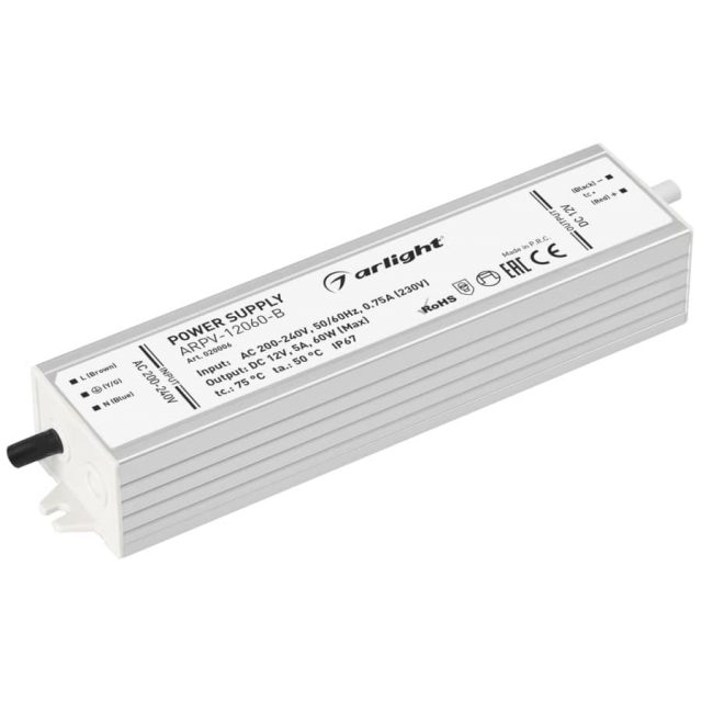 Блок питания ARPV-12060-B (12V, 5.0A, 60W) (ARL, IP67 Металл, 3 года)