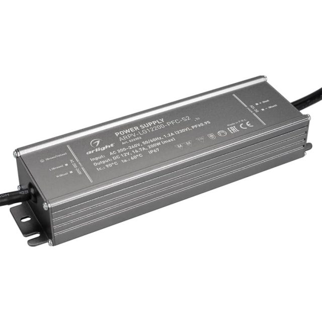 Блок питания ARPV-LG12200-PFC-S2 (12V, 16.7A, 200W) (ARL, IP67 Металл, 5 лет)