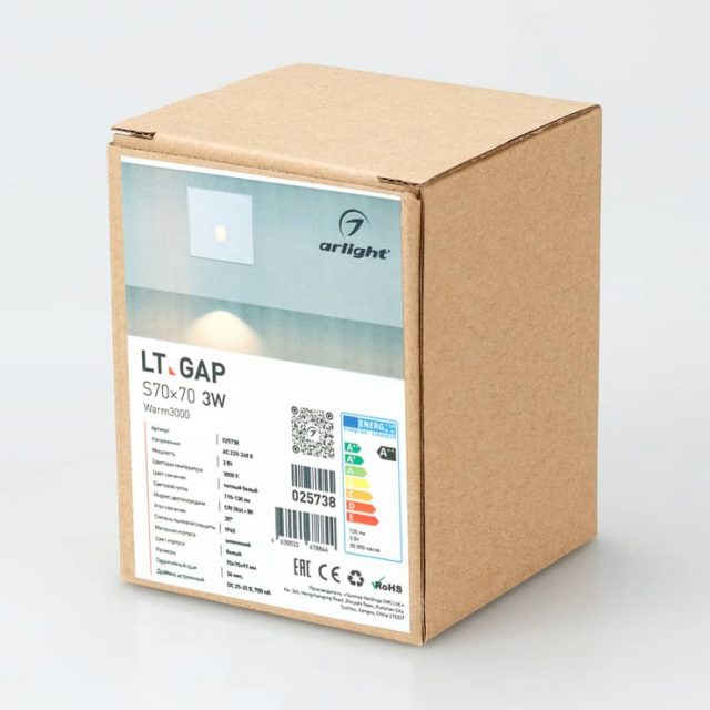 Светильник LT-GAP-S70x70-3W Warm3000 (WH, 30 deg) (ARL, IP65 Металл, 3 года)