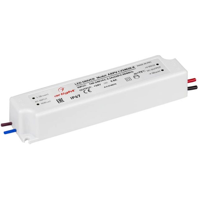 Блок питания ARPV-LV24020-A (24V, 0.8A, 20W) (ARL, IP67 Пластик, 3 года)