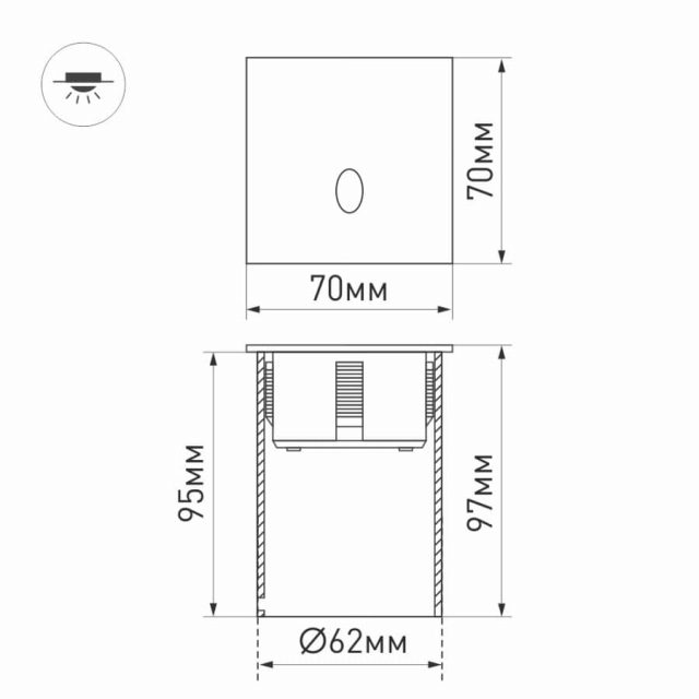 Светильник LT-GAP-S70x70-3W Warm3000 (BK, 30deg, 230V) (ARL, IP65 Металл, 3 года)