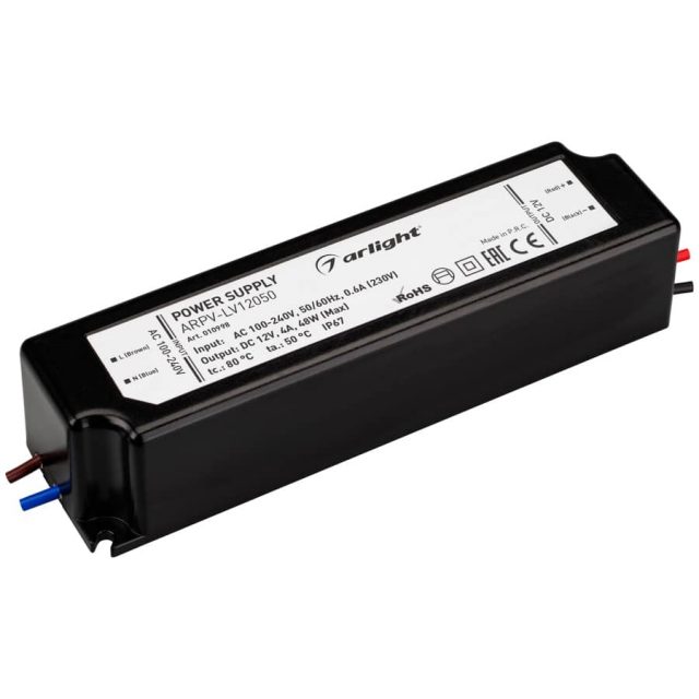 Блок питания ARPV-LV12050 (12V, 4.0A, 48W) (ARL, IP67 Пластик, 2 года)