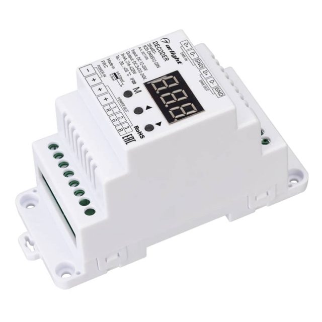 Декодер SMART-K23-DMX512-DIN (12-24V, 3x6A) (ARL, IP20 Пластик, 5 лет)