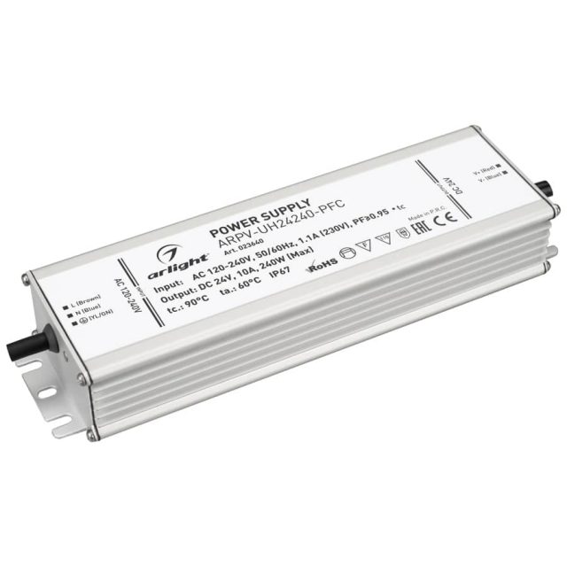 Блок питания ARPV-UH24240-PFC (24V, 10.0A, 240W) (ARL, IP67 Металл, 7 лет)